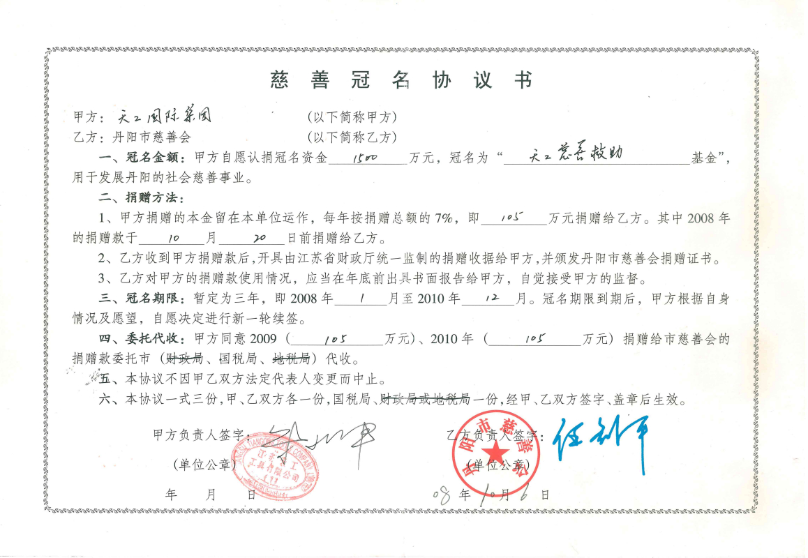 2008年市级PG国际
慈善冠名协议